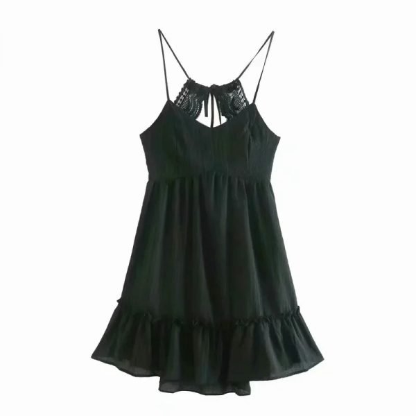 Summer Women Lace Splicing Backless Suspender Mini Dress Female Sleeveless Clothes Casual Lady Loose Vestido D7827