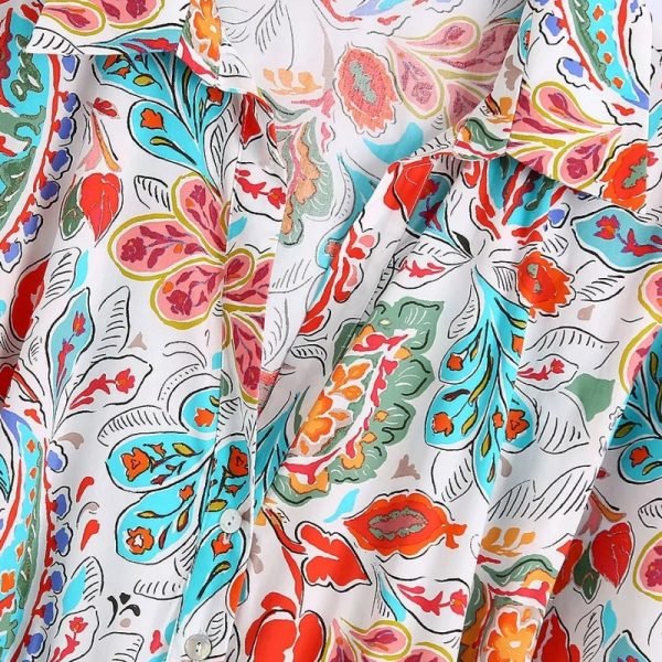 Women Flower Print Turndown Collar Sashes Midi Shirt Dress Female Three Quarter Sleeve Clothes Casual Lady Loose Vestido D8157