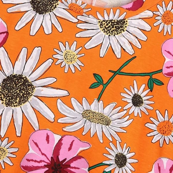 Hot Sale Women Flower Print Orange Mini Dress Female O Neck Short Sleeve Clothes Casual Lady Loose Vestido D8282