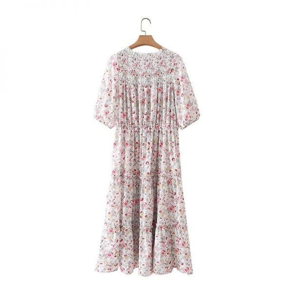 Summer Women O Neck Lace Up Tiered Ruffle Midi Dress Female Puff Sleeve Clothes Leisure Lady Loose Vestido D7937